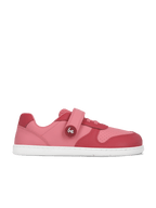 Chaussure barefoot rose pour enfant, semelle blanche, fermeture velcro, confort naturel