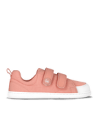 Chaussure barefoot rose pour enfant, semelle blanche, fermeture velcro, confort naturel